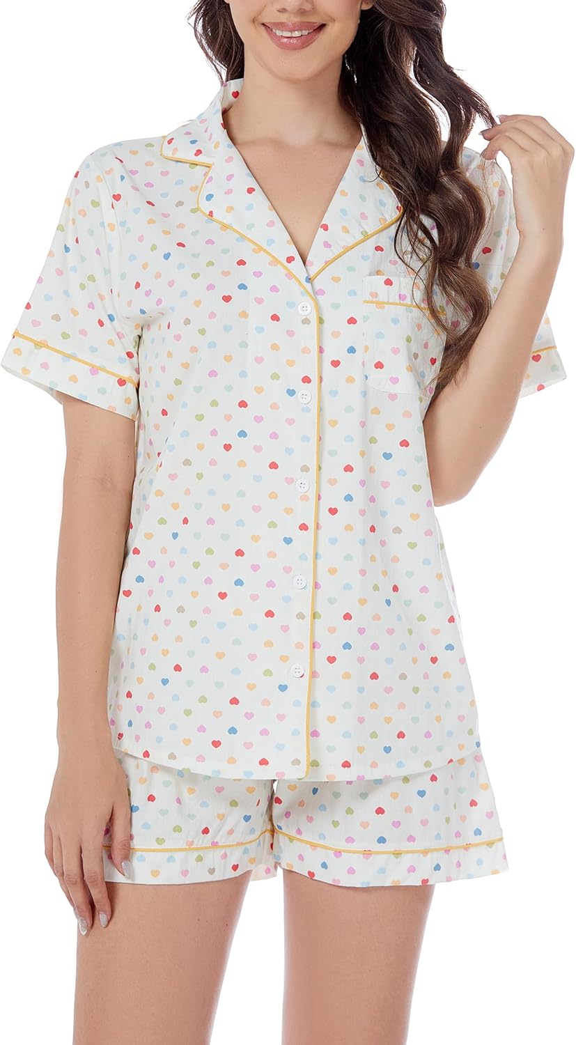 100% Cotton Pajamas for Women 2 Piece PJ Set Woven Poplin Ladies Button Down Long Short Sleeve Printed Sleepwear S-XXL